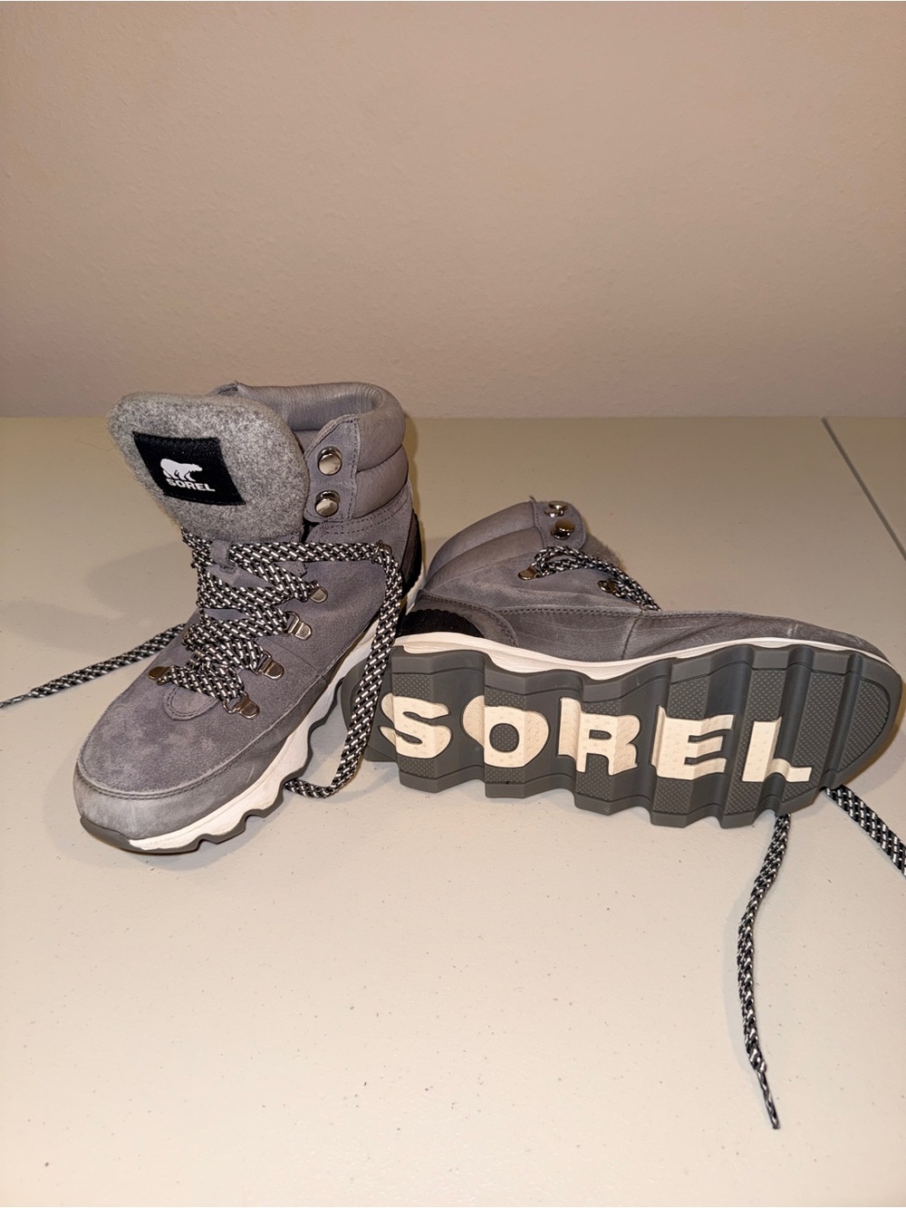 Sorel Grey Suede Lace-Up Winter Boots with Branded Sole